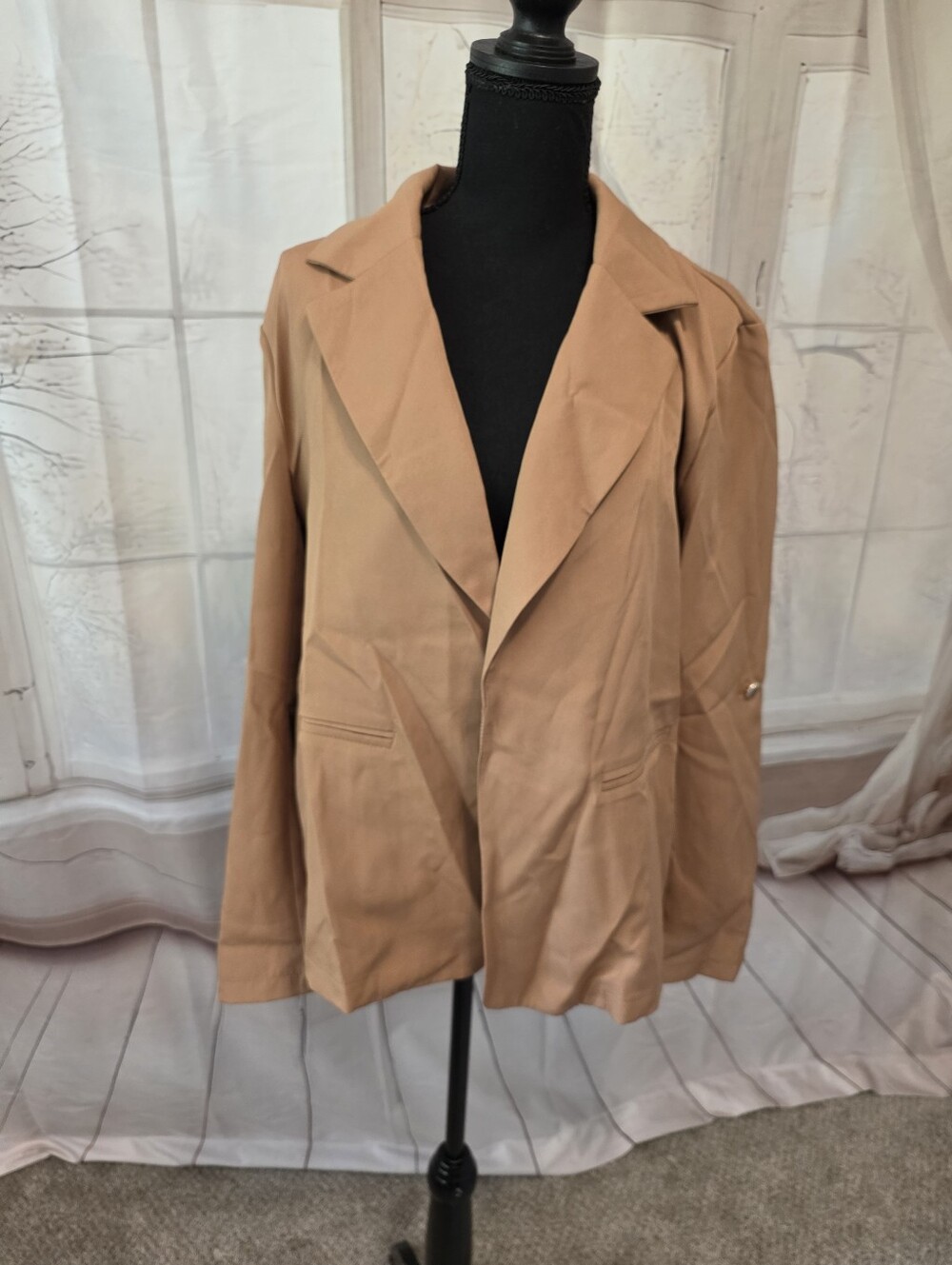 Womens Tan Open-Front Blazer Jacket
